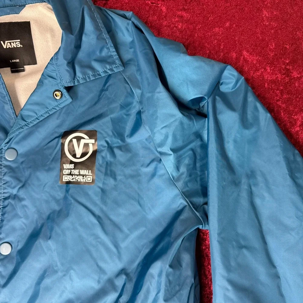 Vans Off The Wall Windbreaker Jacket Men Large Blue Military Spec R29 Snap Front